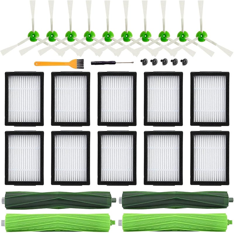 Cyorka 22 Pack Replacement Parts Compatible with iRobot Roomba J7 J7+ i7 i7+ i3 i3+ i4 i4+ i6 i6+ i8 i8+ E5 E6 E7 Robot Vacuum Accessories,2 Set of Rubber Brushes,10 Vacuum Filters,10 Side Brushes - Image 1