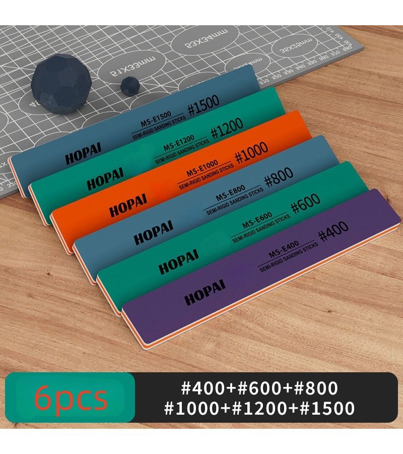 6 أعواد ورق صنفرة نصف صلبة، للاستخدام الجاف والرطب، بمقاسات حبيبات 400 و600 و800 و1000 و1200 و1500، بسماكة 4 مم، قضبان تلميع بلاستيكية لعشاق الأعمال اليدوية. - Image 3