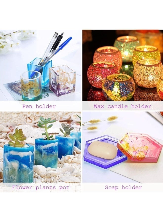 28 PCS Epoxy Resin Molds, Silicone Coaster Molds, DIY Art Crystal Diamond Plant Pot Pen Candle Soap Holder Molds, Suitable for handcrafts, for Resin Casting, Easy To Release And Clean - Image 5