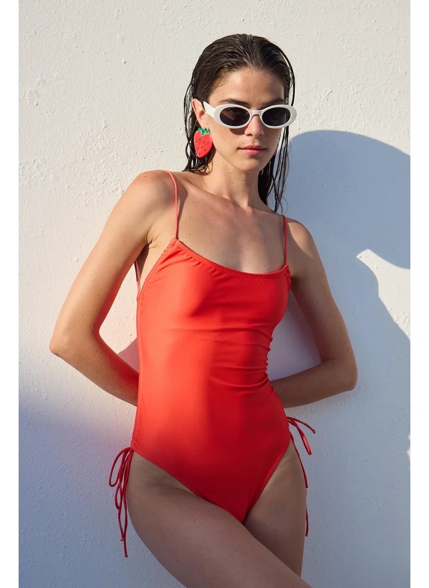 Manuka Tie Detail Swimsuit Red