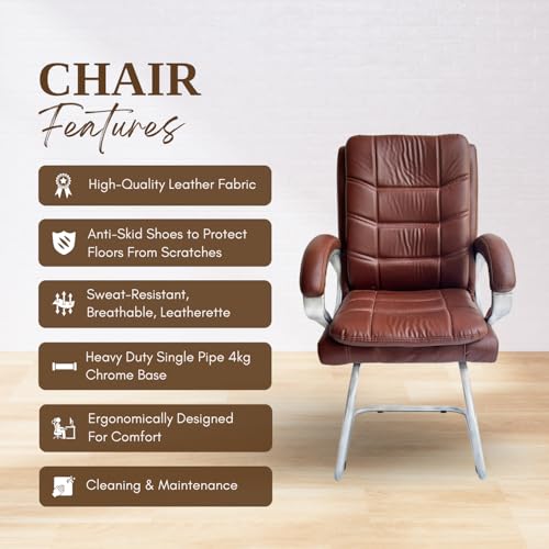 Binani Leather Executive Office Visitor Chair | Ergonomic Relax Chair for Study, Home, Reception| Comfortable Cushioned Seat Back, Double Pipe Frame with Arm Rest Guest Seating (1, Brown, Star) - Image 4