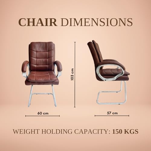 Binani Leather Executive Office Visitor Chair | Ergonomic Relax Chair for Study, Home, Reception| Comfortable Cushioned Seat Back, Double Pipe Frame with Arm Rest Guest Seating (1, Brown, Star) - Image 2