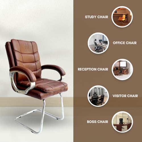 Binani Leather Executive Office Visitor Chair | Ergonomic Relax Chair for Study, Home, Reception| Comfortable Cushioned Seat Back, Double Pipe Frame with Arm Rest Guest Seating (1, Brown, Star) - Image 5