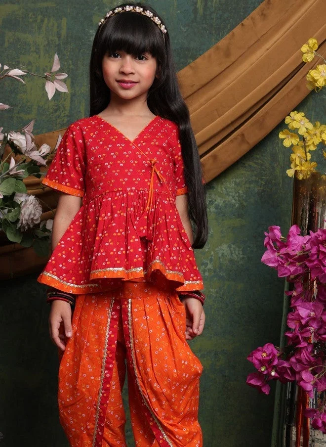 Saka Designs Girls Bandhani Printed Kurti With Dhoti Pants