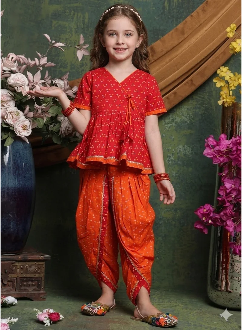 Saka Designs Girls Bandhani Printed Kurti With Dhoti Pants