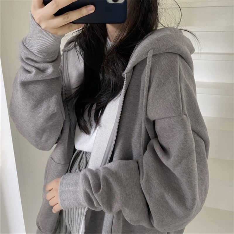 Euro-American Hoodie Zip Cardigan Casual Womens Black  - Image 5