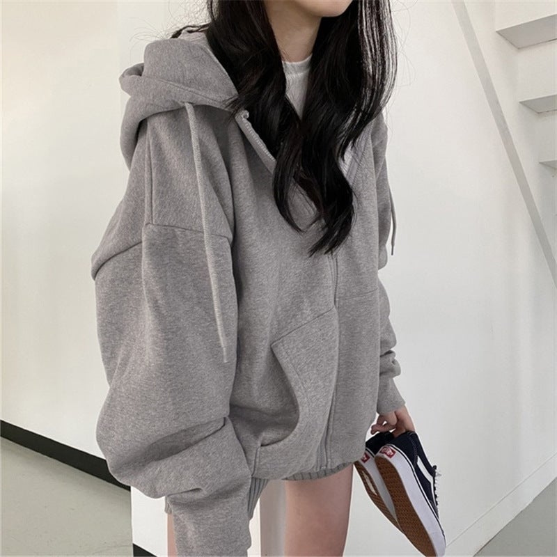 Euro-American Hoodie Zip Cardigan Casual Womens Black  - Image 3
