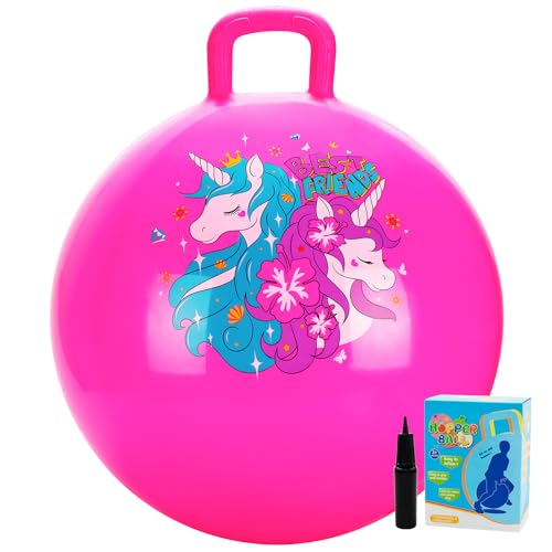 U&C Planet UC Planet Hopper Ball 20 inches Bouncy Ball with Handle for Kids Age 5 6 7 8 9 Sit on Bounce Jumping Hopping Toy with Pump Great Toddler Girls Toys for Birthday Easter Basket Stuffers Gifts Pink - Image 1