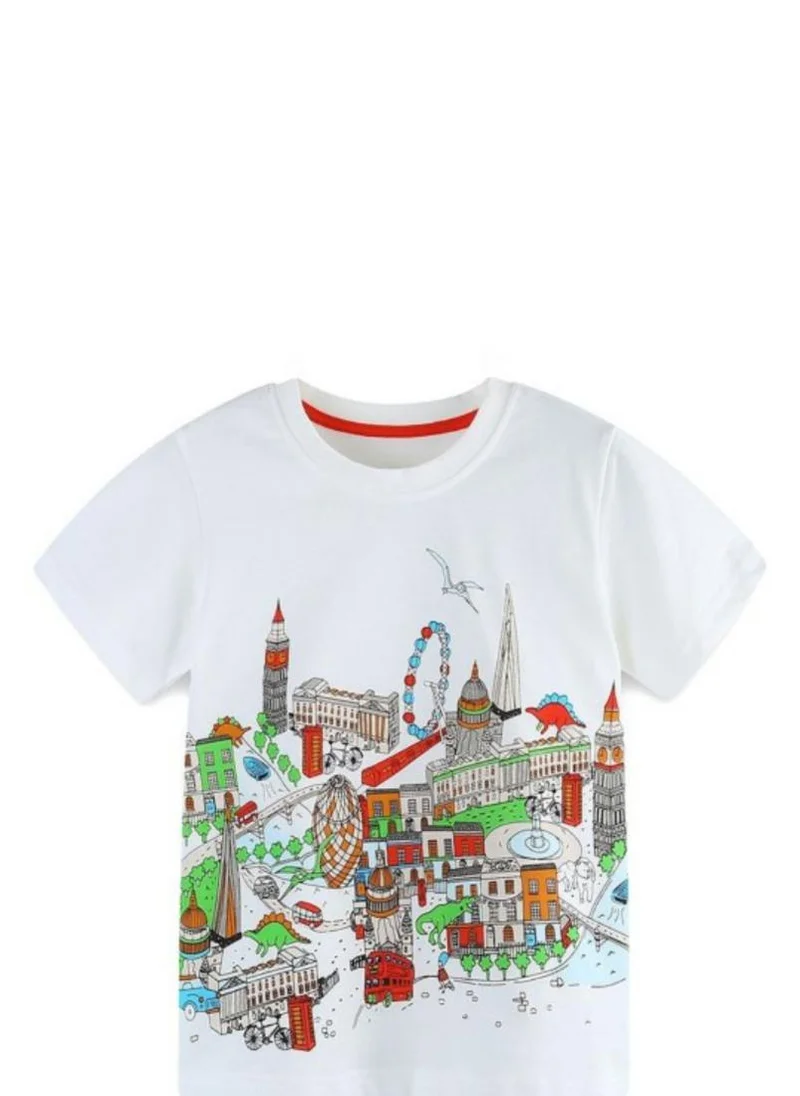 يونيكي White Printed Solid Round Neck Cotton T-shirt