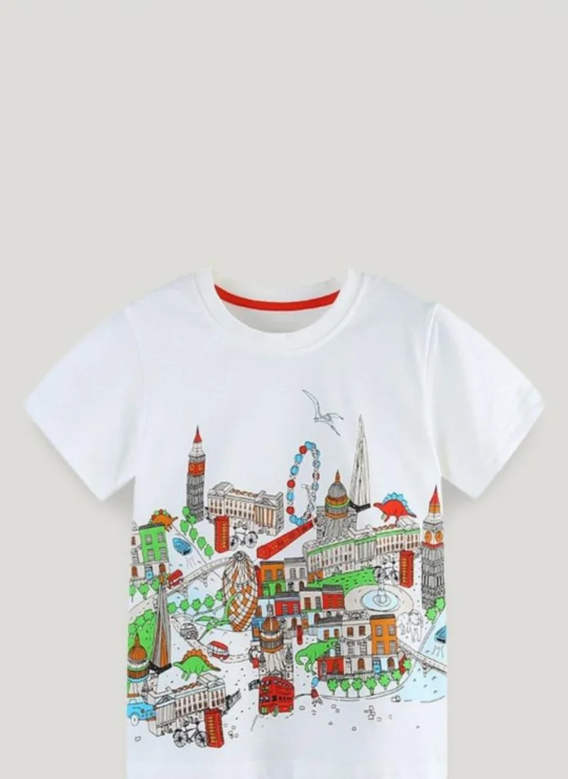 يونيكي White Printed Solid Round Neck Cotton T-shirt