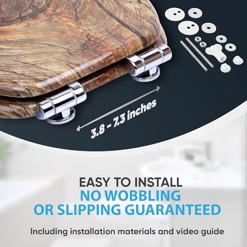 SANILO Wooden Toilet Seat with Soft Close [ELONGATED] - Decorative, Quiet & Slow Close Molded Wood Seat - With Strong Bumpers & Hinges - Adjustable Fit - Rustic - Image 5