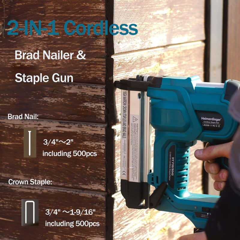 Heimerdinger Cordless 2 Inch Brad Nailer Compatible with Makita 18V Battery,2-in-1 18GA Nail Gun Staple Gun with 1000pcs Nails for Woodworking,Upholstery - Image 2