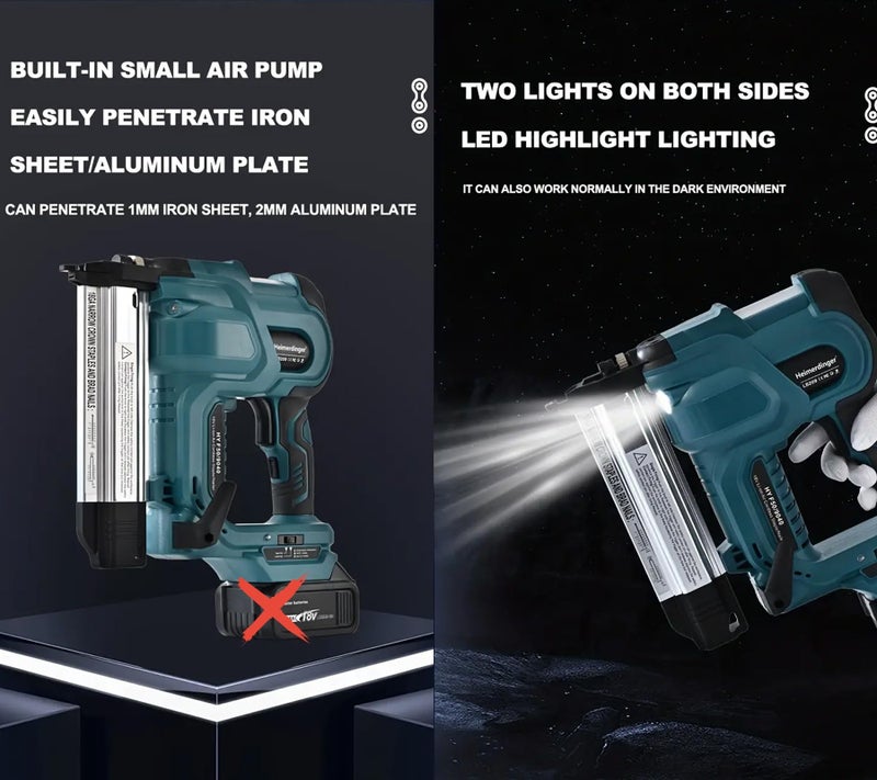 Heimerdinger Cordless 2 Inch Brad Nailer Compatible with Makita 18V Battery,2-in-1 18GA Nail Gun Staple Gun with 1000pcs Nails for Woodworking,Upholstery - Image 5