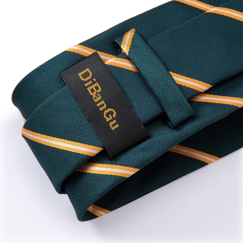 DiBanGu Mens Striped Tie Silk Woven Necktie and Pocket Square Cufflinks Tie Clip Set Wedding Business Formal Gift Tie for Men, Green and Gold - Image 5