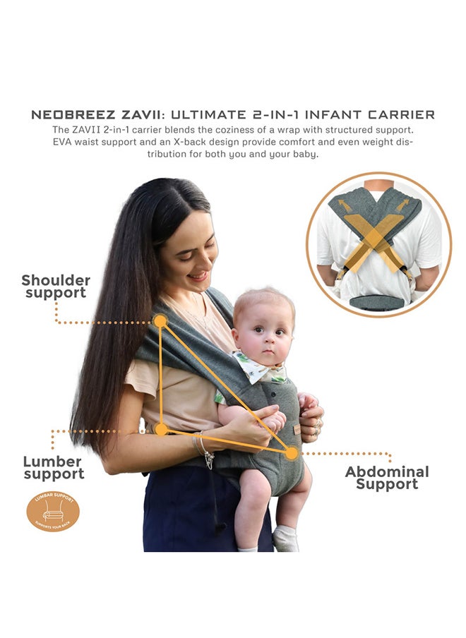 ZAVII 2-in-1 Baby Carrier for Newborns To Toddler, Head Support, Extra Soft And Ergonomic, Detachable Privacy Hood And Saliva Cotton Bib, Lightweight Easily Adjustable Hip Infant Carrier, 7-26lbs, 3-12kg