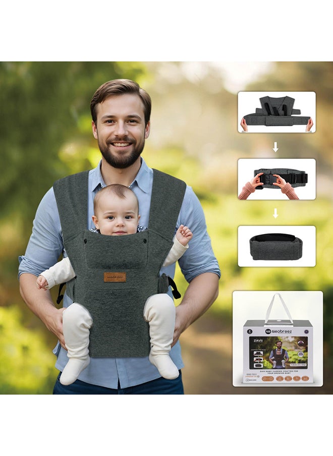 ZAVII 2-in-1 Baby Carrier for Newborns To Toddler, Head Support, Extra Soft And Ergonomic, Detachable Privacy Hood And Saliva Cotton Bib, Lightweight Easily Adjustable Hip Infant Carrier, 7-26lbs, 3-12kg