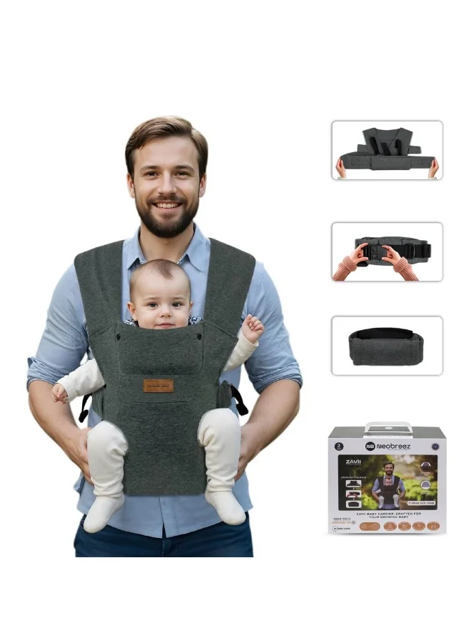 neobreez ZAVII 2-in-1 Convertible Baby Carrier for Newborns to Toddlers, Extra Soft&Ergonomic Baby Wrap with Head Support,  Detachable Privacy Hood&Saliva Bib, Lightweight, Adjustable Hip Carrier, 7–26 lbs, 3–12 kg