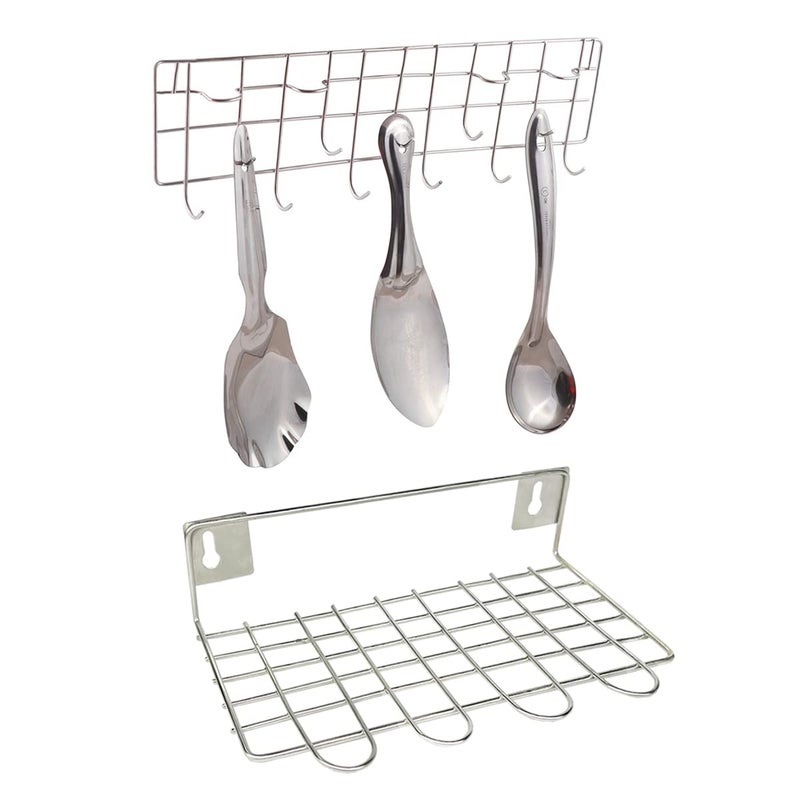 JISUN Stainless Steel Wall Mounted Ladle Hook Rail Wall Mounted Ladle Stand for Kitchen Silver Pack of 2  - Image 1