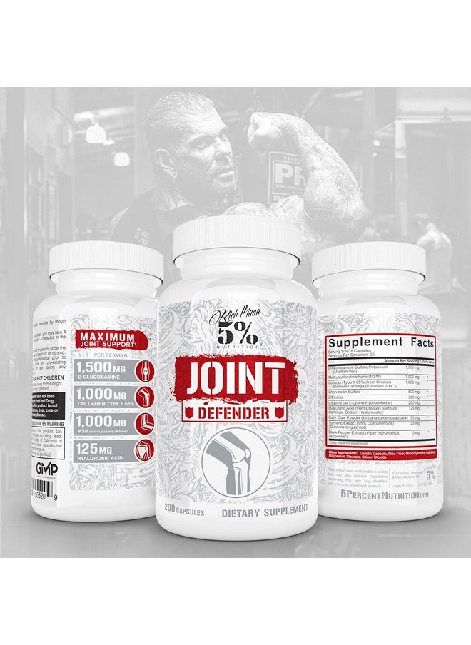 5% Nutrition Rich Piana Joint Defender Maximum Joint Support Supplement ; Collagen Glucosamine Chondroitin Turmeric Curcumin With Black Pepper Msm Hyaluronic Acid ; 200 Capsules 25 Servings  - Image 3
