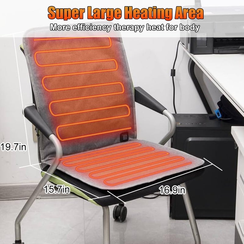 WOOLALA USB Heated Seat Cushion for Office Chair, Large Heating Area Heated Seat Cover Therapy Heating Pad for Back, Lumbar, Hip, Thigh with 3 Temperatures Levels, 17In * 35.5In - Image 2