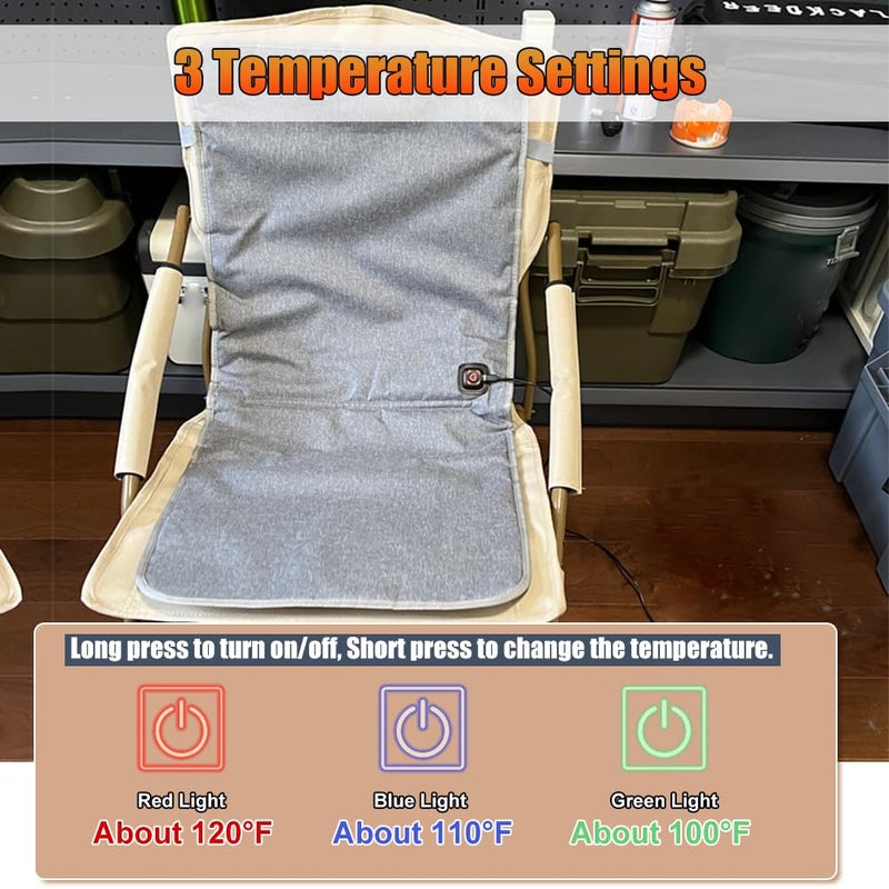 WOOLALA USB Heated Seat Cushion for Office Chair, Large Heating Area Heated Seat Cover Therapy Heating Pad for Back, Lumbar, Hip, Thigh with 3 Temperatures Levels, 17In * 35.5In - Image 3
