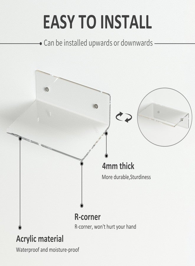 Hexsonhoma 9 Inch Clear Wall Shelves, Acrylic Small Floating Shelf, Home Wall Display Shelf for Storage, Room Décor, Space Saving, Items Organizer, Bathroom Organizer, 4 Pack - Image 4