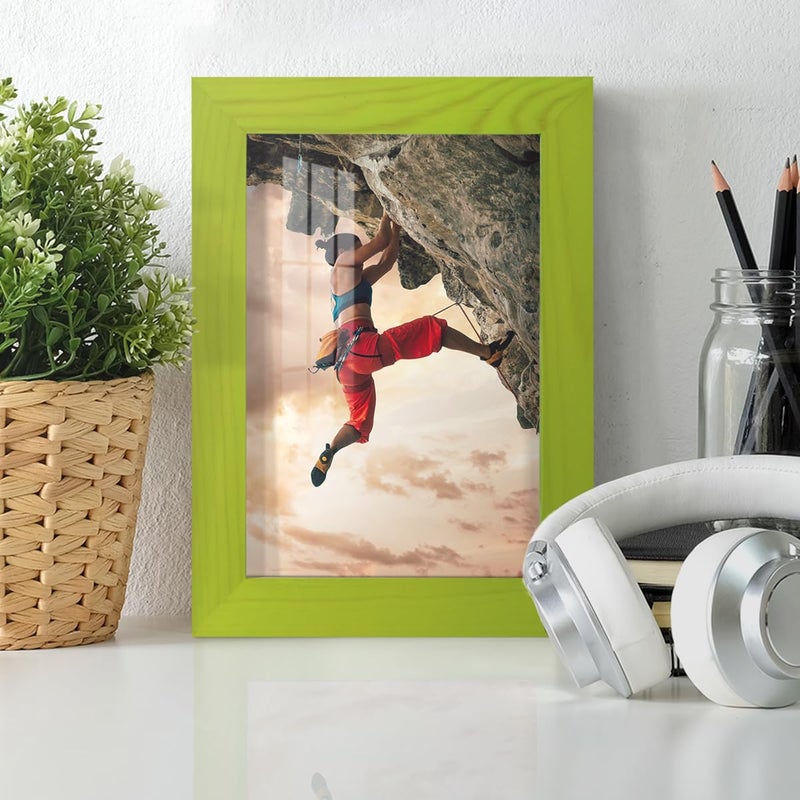 Renditions Gallery معرض عمليات الترحيل 5x7 بوصة إطار صورة أفوكادو إطار الحبوب الخشبية النمط الحديث النمط الحديث المصنوع من الخشب الصلب الملون الكريمي والزجاج عالي الوضوح للجدار والطاولة صورة عرض - Image 2