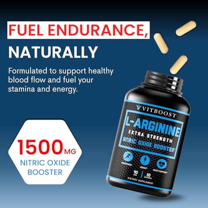 VITBOOST L Arginine Capsules with L-Citrulline 1500mg - Nitric Oxide Booster for Stamina, Muscle, Energy & Vascularity - L-Arginine and Essential Amino Supplement for Extra Strength | 30 Days Supply | 90 Count - Image 3