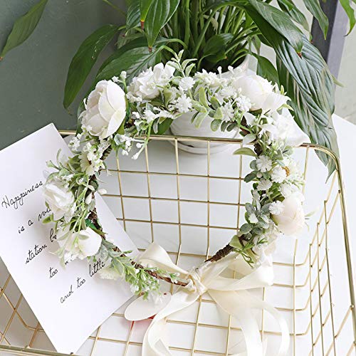 DreamLily Maternity Woodland Photo Shoot Peony Flower Crown Hair Wreath Wedding Headband BC44 (Style 10 Ivory Peony) - Image 3