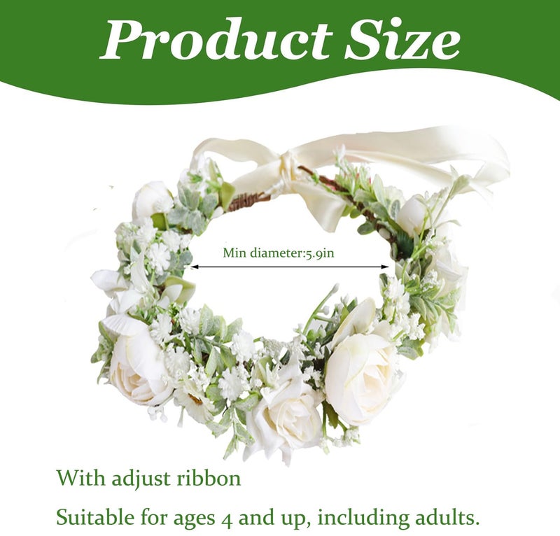 DreamLily Maternity Woodland Photo Shoot Peony Flower Crown Hair Wreath Wedding Headband BC44 (Style 10 Ivory Peony) - Image 2