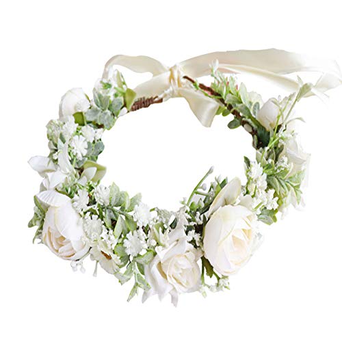 DreamLily Maternity Woodland Photo Shoot Peony Flower Crown Hair Wreath Wedding Headband BC44 (Style 10 Ivory Peony) - Image 1
