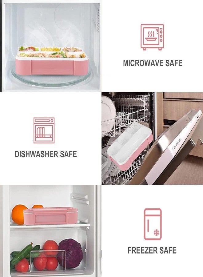 LDG WARE Plastic Airtight Lunch Box with 4 Compartments, Microwave, Freezer & Dishwasher Safe Includes Spoon & Fork Reusable Food Container for Kids & Adults at School, Office (1-pcs) - Image 4