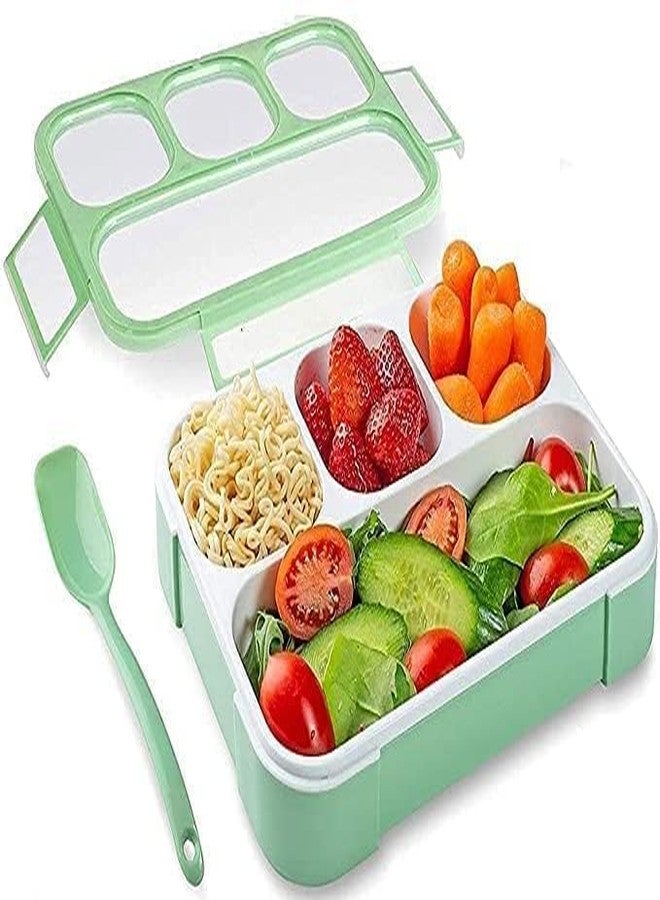LDG WARE Plastic Airtight Lunch Box with 4 Compartments, Microwave, Freezer & Dishwasher Safe Includes Spoon & Fork Reusable Food Container for Kids & Adults at School, Office (1-pcs) - Image 1