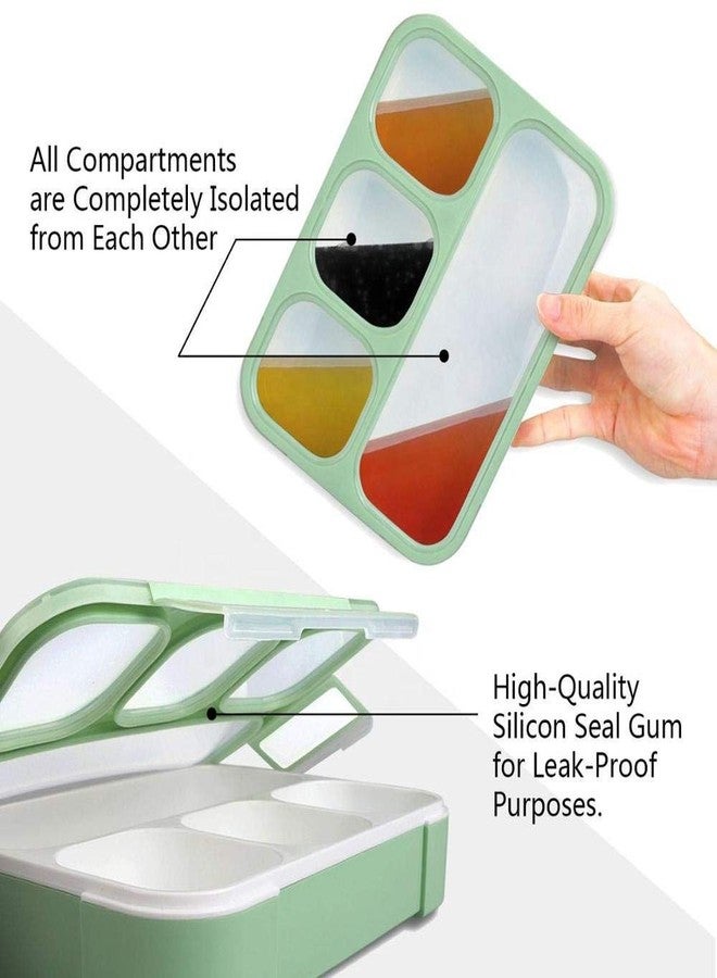 LDG WARE Plastic Airtight Lunch Box with 4 Compartments, Microwave, Freezer & Dishwasher Safe Includes Spoon & Fork Reusable Food Container for Kids & Adults at School, Office (1-pcs) - Image 3