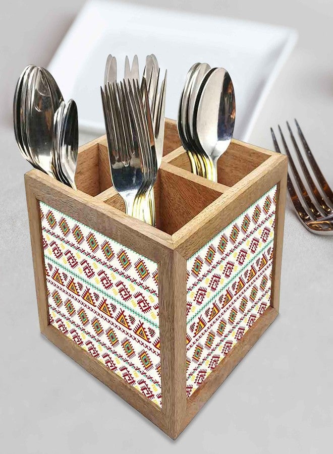 Nutcase Wooden Cutlery Stand Holder Silverware Caddy Spoons Forks Knives Organizer for Dining Table & Kitchen -Made in India-Spoons NOT Included - Beautiful Geometric Design - Image 2