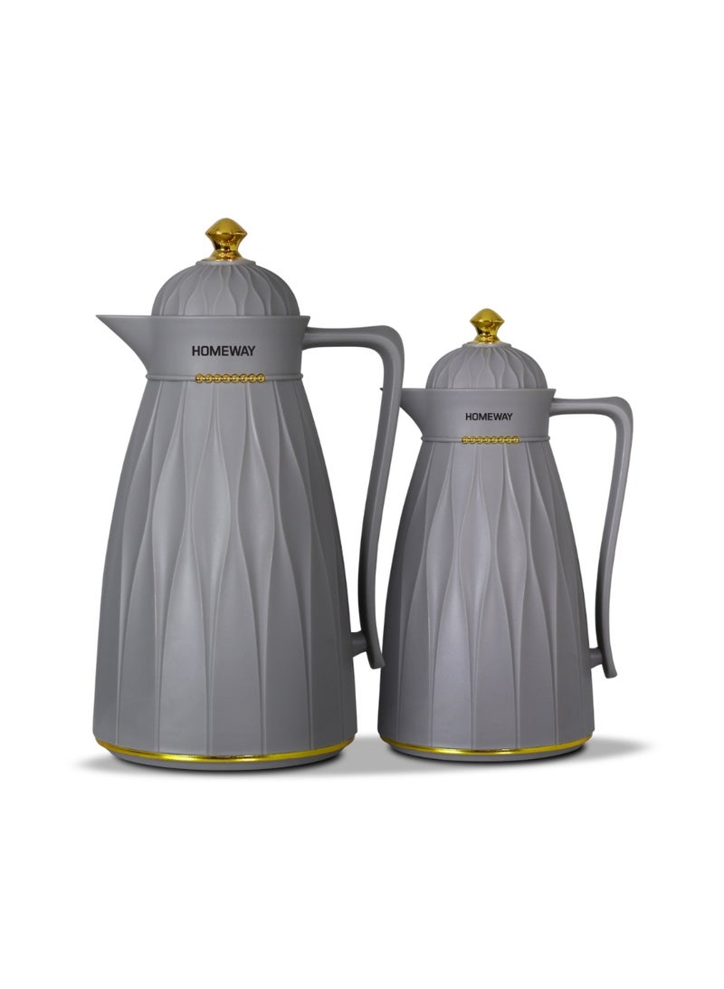 Homeway Vacuum Flask Set 1.0L + 0.60L 2 Pieces Vacuum Insulated Beverage Server with Elegant Grey & Gold Design HW3925 - Image 2