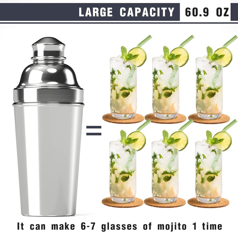 Eyes.sys Stainless Steel Professional Cocktail Shaker - 60 oz Large Drink Shaker with Strainer for Bartending - Margarita Mixer - Image 3