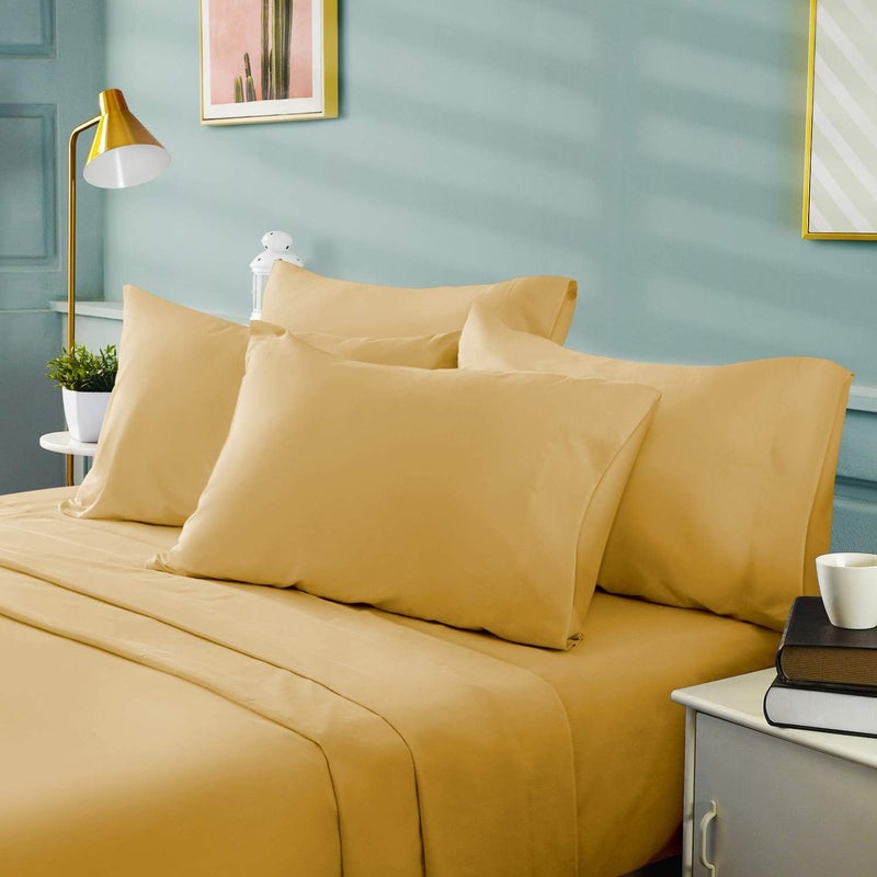 BYSURE 6 Pieces Bed Sheets Set(Full, Gold) - Hotel Luxury Super Soft 1800 Thread Count 100% Microfiber Sheets with Deep Pockets, Wrinkle & Fade Resistant - Image 2