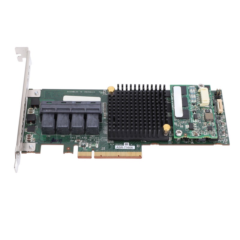 بطاقة ASR 71605 RAID بسعة 1 جيجابايت كاش وسرعة نقل 6 جيجابايت/ثانية وبها 4 منافذ SAS - بطاقة تحكم RAID عالية السرعة بواجهة PCIEx8 لبيئات العمل عالية الأحمال - Image 4