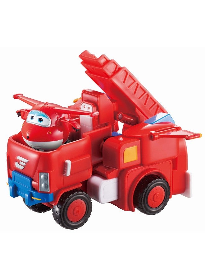 Super Wings Jett 7" Tall Superwings Jett Robot Suit and 2” Scale Transforming Jett Mini Figure , Transforming Robot & Transforming Fire Truck Toy Vehicle Playset, Gifts for Boys Girls Kids Child - Image 1