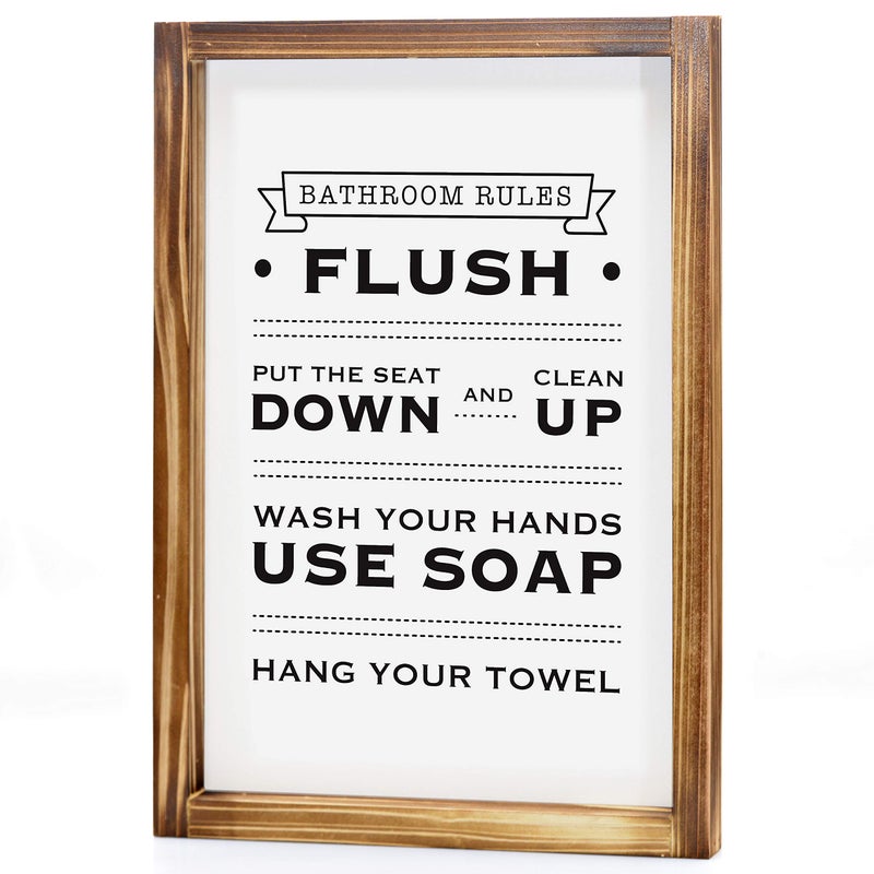 MAINEVENT Wood Bathroom Rules Sign Decor Funny 11x16 Inch Cute Bathroom Sign Decor Bathroom Rules Wall Art Funny Bathroom Signs