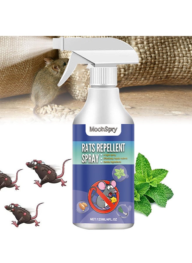 MOONSPRY Rats Repellent Spray, Rodent Repellent, 100% Natural Repel Mice, Outdoor Garden Mint Scented Rat Repellent Spray, Use To Prevent, Catch And Repel Rats, Eco-Friendly Mouse Repellent Spray Natural Non-Toxic, 120ml - Image 1