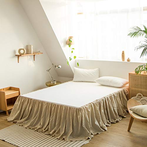 BISELINA French Linen Bed Skirt with Pleated Frills 22Inch Tailored Drop Natural Flax Cotton Blend Dust Ruffle Soft Cozy Farmhouse Bedding 22 Queen Linen