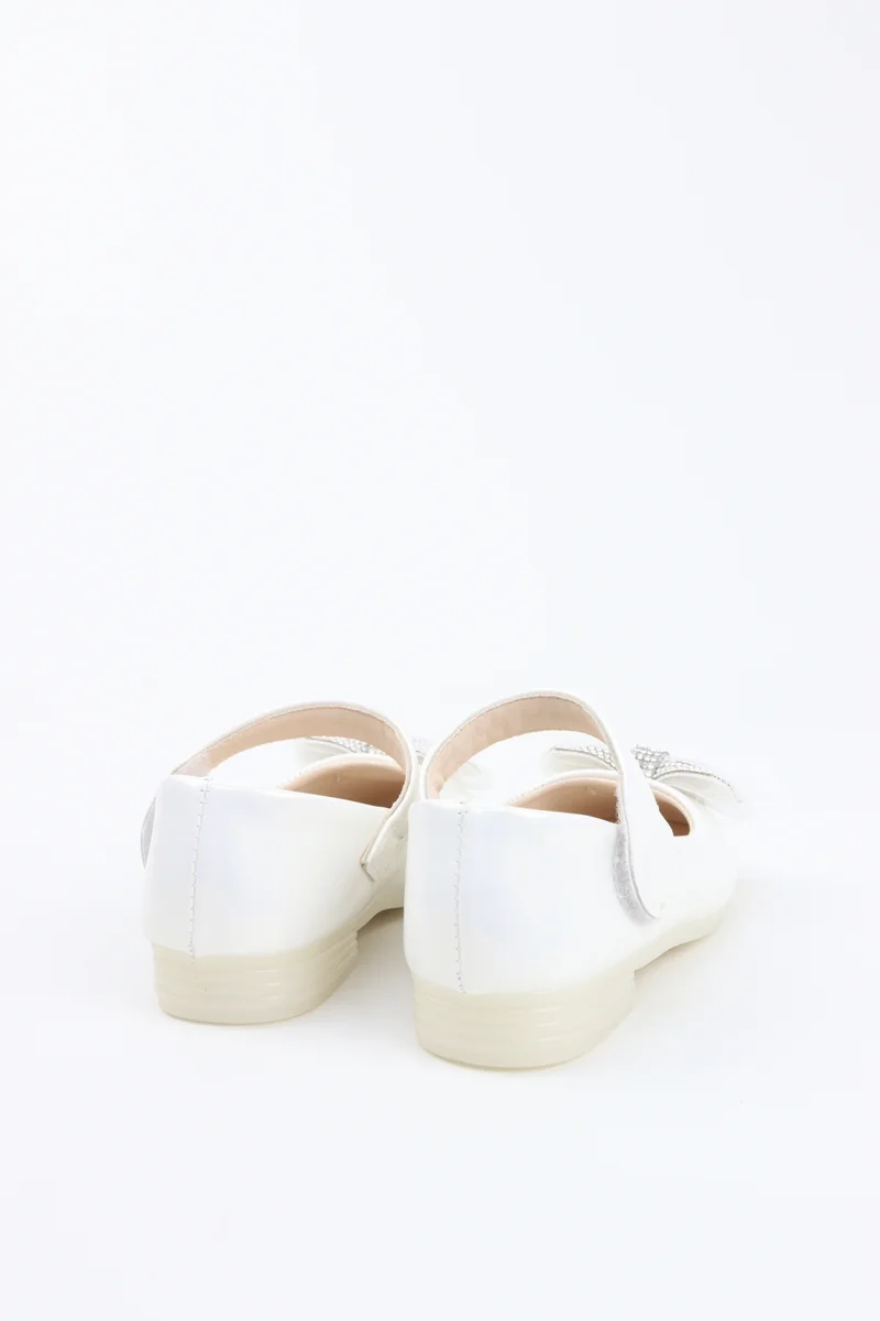 Viny WHITE VINY Girls Ballerina Flats with Rhinestone Bow – Elegant Ballet Flats for Girls, Adjustable Strap, Comfortable Party & Occasion Princess Shoes for Kids for Women | Best Price UAE