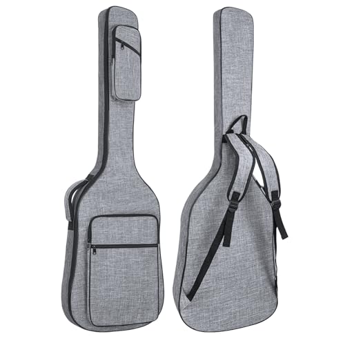 Muscab 47 Inch Bass Gig Bag 11mm Padding Electric Bass Guitar Bag, Bass Guitar Case Backpack with Neck Strap and 4 Pockets, Grey - Image 1