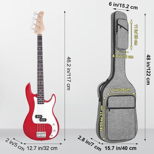 Muscab 47 Inch Bass Gig Bag 11mm Padding Electric Bass Guitar Bag, Bass Guitar Case Backpack with Neck Strap and 4 Pockets, Grey - Image 2