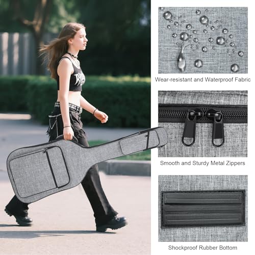Muscab 47 Inch Bass Gig Bag 11mm Padding Electric Bass Guitar Bag, Bass Guitar Case Backpack with Neck Strap and 4 Pockets, Grey - Image 5