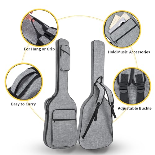 Muscab 47 Inch Bass Gig Bag 11mm Padding Electric Bass Guitar Bag, Bass Guitar Case Backpack with Neck Strap and 4 Pockets, Grey - Image 3