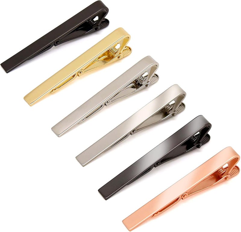 TONOS Tie Clips for Men, 6 PACK Tie Clip Set with Elegant Gift Box - Shiny & Matte Tie Clips Black, Silver, Gold Tie Bar Tie Pinch Tie Clasp. Nice Gift for Father, Husband, Boyfriend, Wedding (Classic 6PC) - Image 5