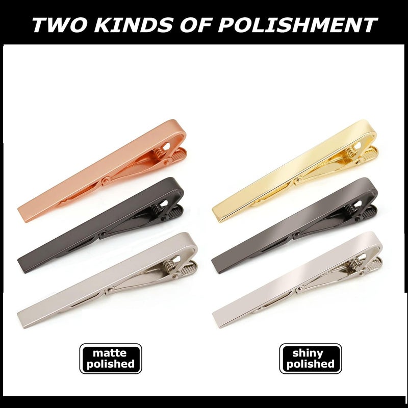 TONOS Tie Clips for Men, 6 PACK Tie Clip Set with Elegant Gift Box - Shiny & Matte Tie Clips Black, Silver, Gold Tie Bar Tie Pinch Tie Clasp. Nice Gift for Father, Husband, Boyfriend, Wedding (Classic 6PC) - Image 4